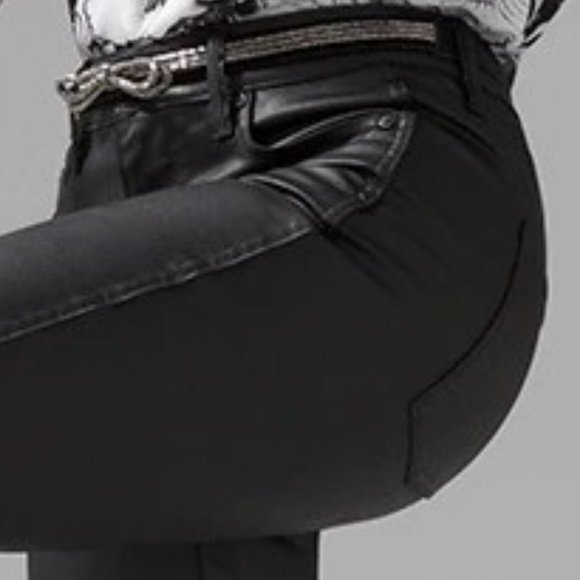 WHBM NWT $150 High-Rise Coated Denim & Lace Slim Jeans Black - Picture 6 of 9